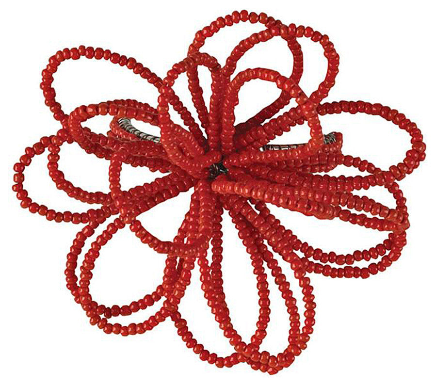 Red Beaded Napkin Rings Set of 2