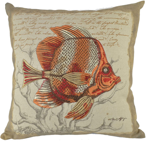 Embroidered Fish Design 17" Throw Pillow