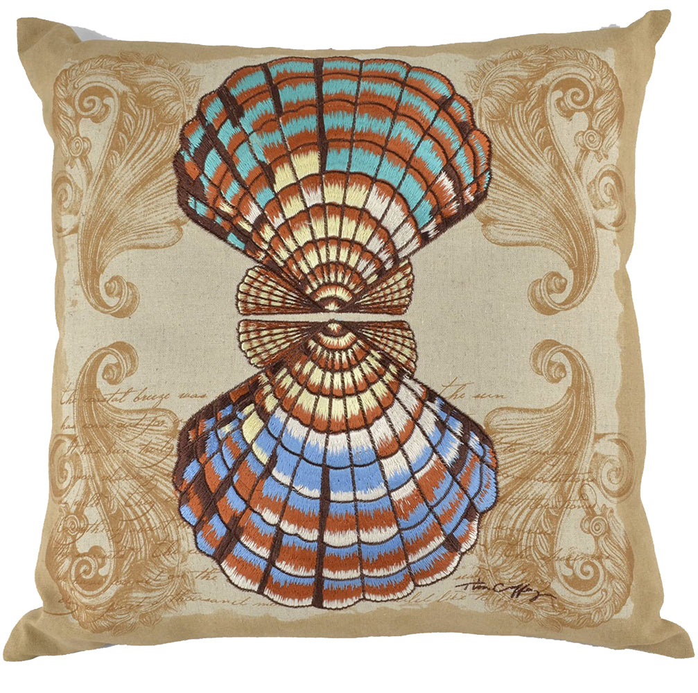 Embroidered Sea Shell Design 17" Throw Pillow