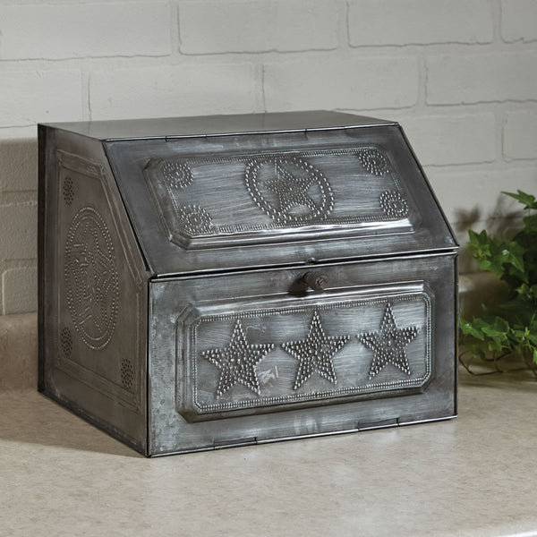 Vintage Style Bread Box With Punched Metal Star Design