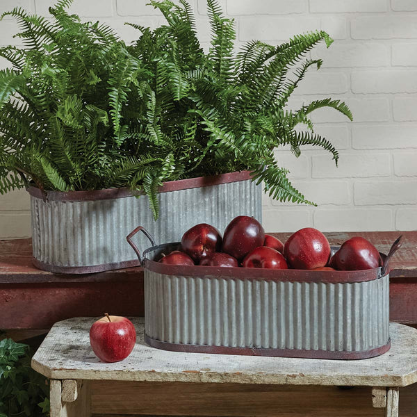 Lexington Galvanized Rustic Trough Containers Set of 2