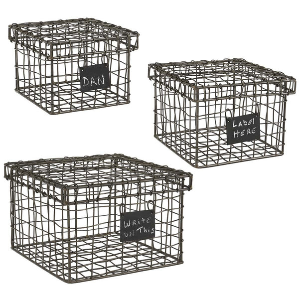 Wire Storage Boxes With Chalkboard Tags - Set of 3
