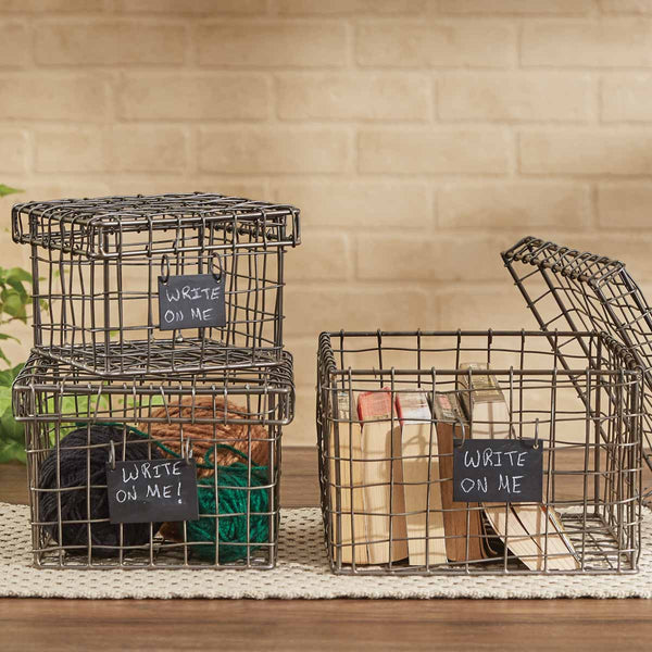 Wire Storage Boxes With Chalkboard Tags - Set of 3