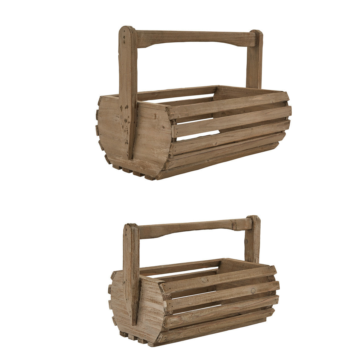 Rustic Weathered Slat Wood Baskets Set of 2