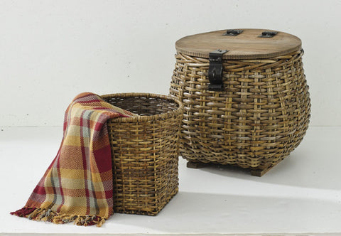 Hand Woven Covered Basket and Planter Set of 2