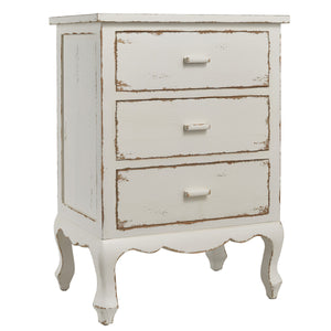 Three Drawer Distressed White Vintage Style Chest