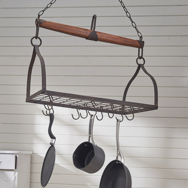 Wood and Iron Yoke Style Hanging Pot Rack