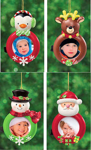 Snowman, Penguin, Santa & Reindeer Photo Frames Christmas Ornaments Set of 4