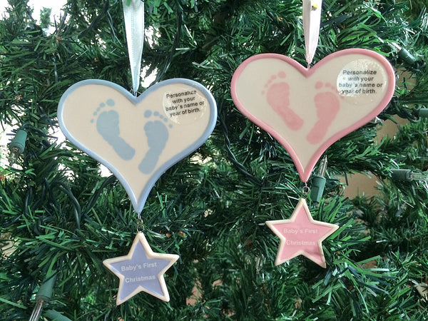 Baby’s First Christmas Heart Shaped Ornament With Footprints