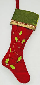 Green & Red Velveteen Glitter Trimmed Christmas Stocking