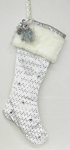 White Faux Fur Topped Sequined Christmas Stocking