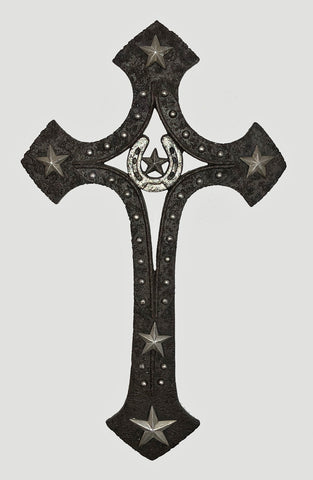 Western Ornate Wall Cross With Stars & Horseshoe