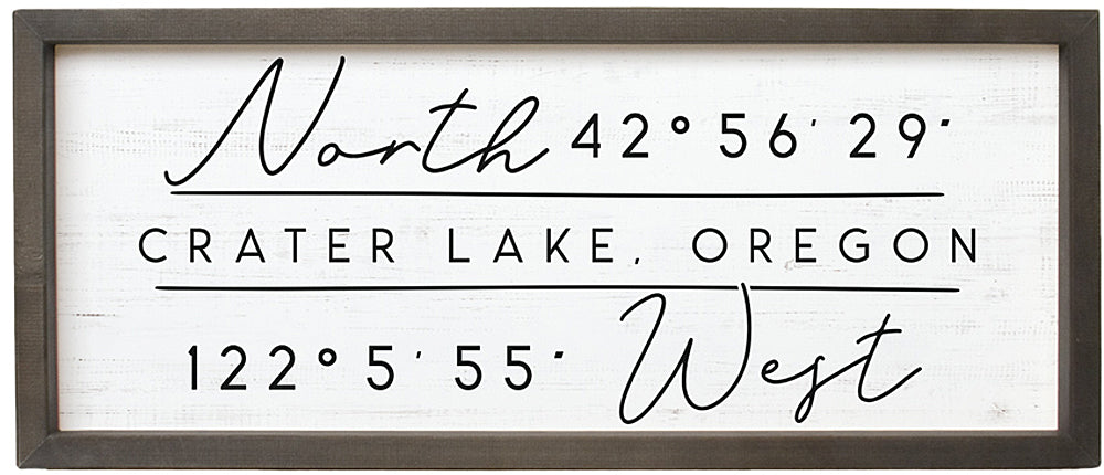 Coordinates Framed Horizontal Personalized Wood Sign