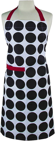Black, White and Red Trimmed Geometric Print Cotton Apron