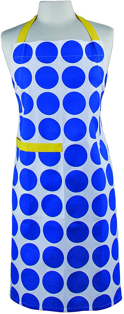Blue, White and Yellow Trimmed Geometric Print Cotton Apron