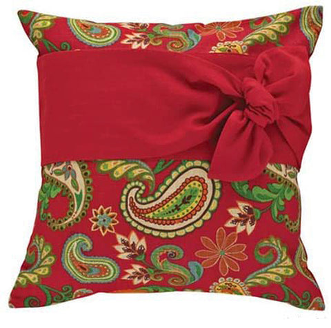 Bow Accented Red Whimsy Design 16" Throw Pillow