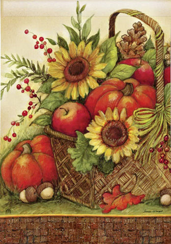 Fall Fruit & Flower Basket Garden Flag
