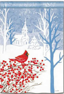 Cardinal & Chapel in Winter Large Flag